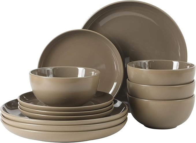 Gibson Home Rockaway 12 Piece Plates and Bowls Matte Outside/Shiny Inside Glaze by GibsonHomewares