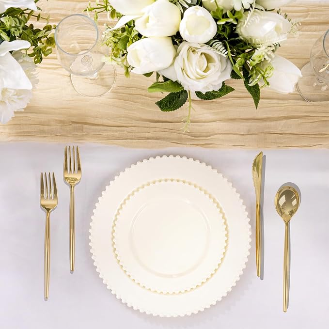 U-QE 60PCS Ivory Plastic Plates - Image 6