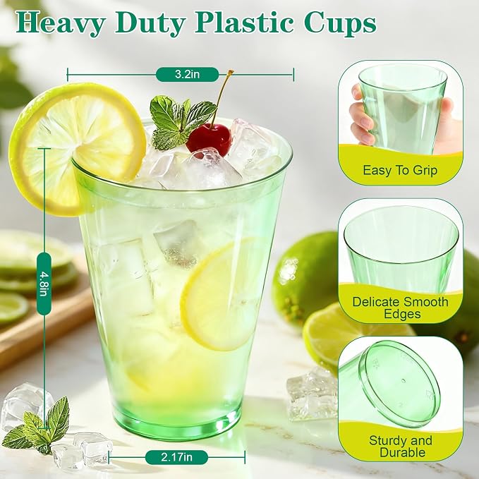 Glowserve 100 Pack 12 oz Green Disposable Plastic Cups Cocktail Glasses | Cold - Image 4