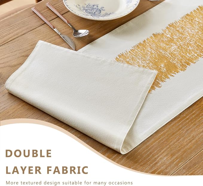Metallic Style Gold Table Runner, Table Runners 48 Inches Long | Cotton Linen - Image 3