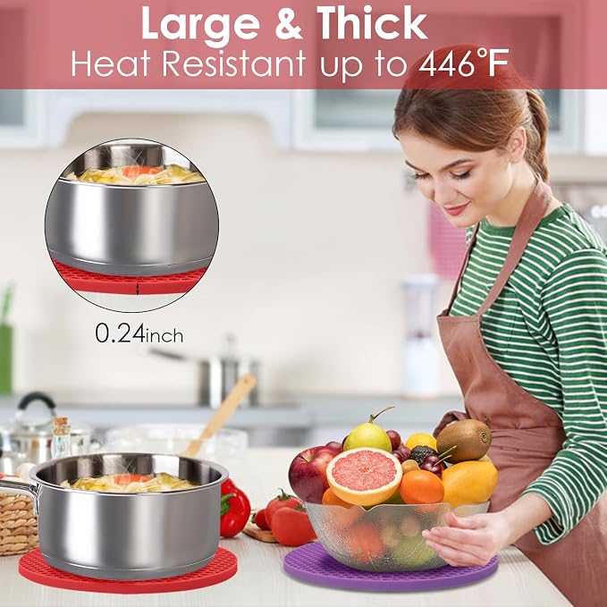 6 Pack Silicone Trivets for Hot Pots and Pans, Extra Large Non-Slip & Heat - Image 2