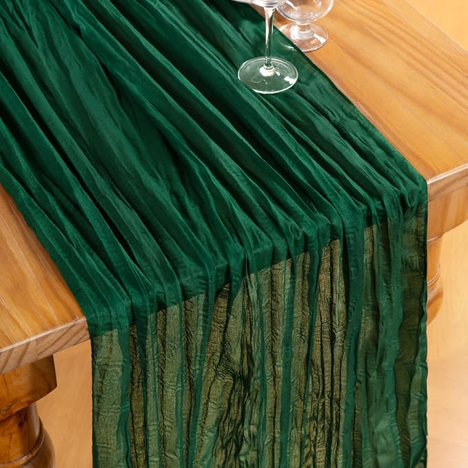 DeZerlor Emerald Green Cheesecloth Table Runners 2 Pack Christmas Runners | - Image 2
