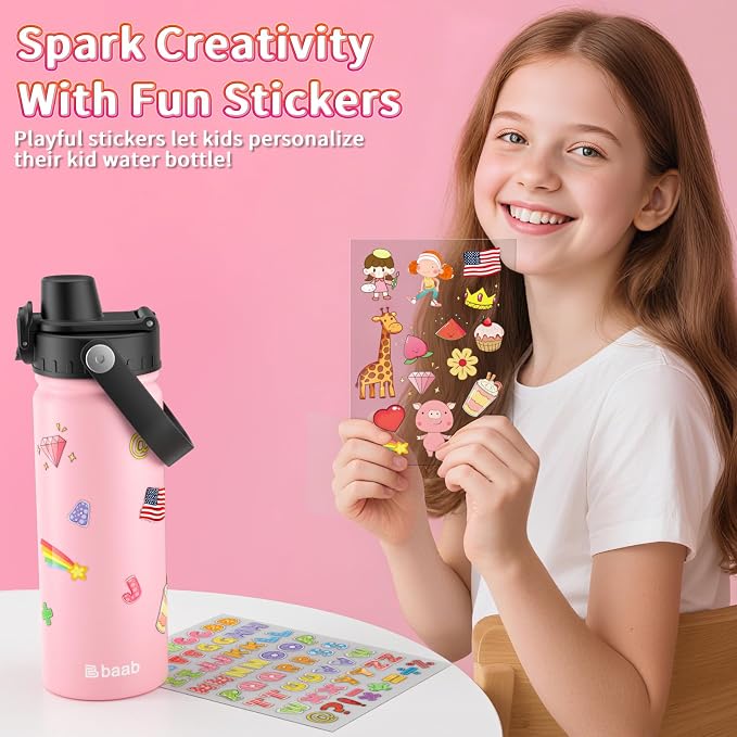 baab 20oz Kids Insulated Water Bottle 18/8 Stainless Steel Kids Cup 2 Pack | - Image 6