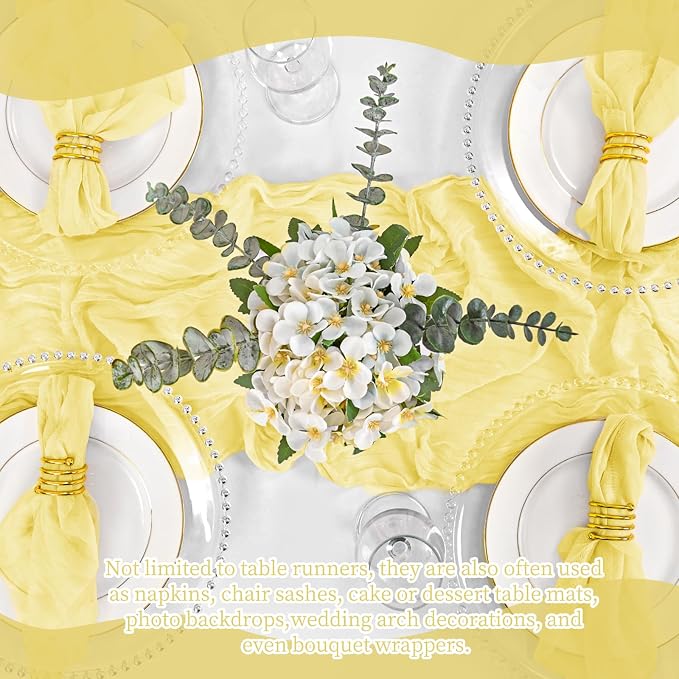 4 Pack Yellow Table Runner 17 x 108inch Cheesecloth Table Runner Boho Gauze - Image 7