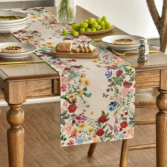 Artoid Mode Plants Floral Butterfly Valentine's Table Runner, Anniversary - Image 3