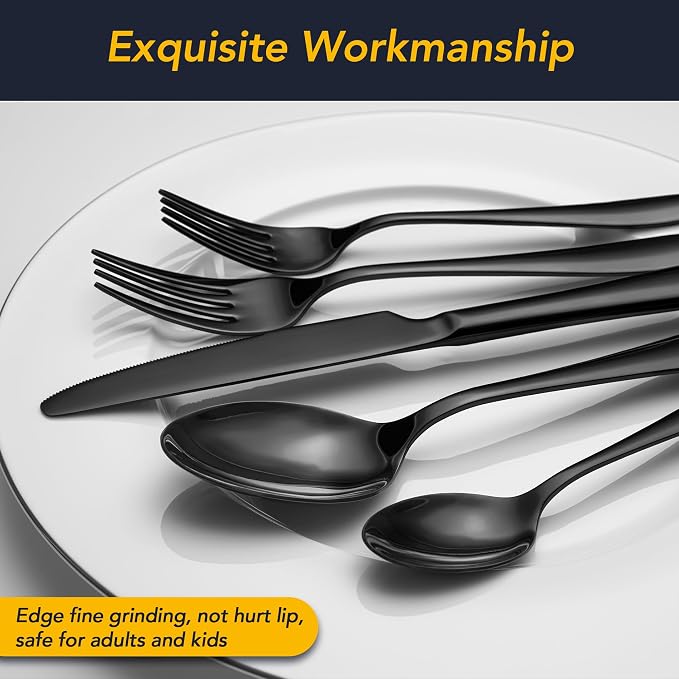 40 Piece Black Silverware Set Service - Image 6