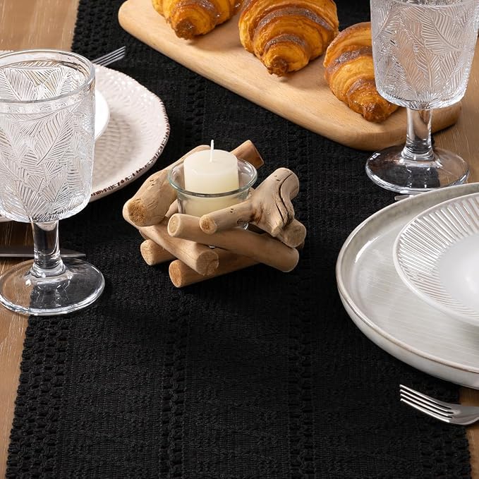 MLMW Boho Table Runner Black Table Runner 48 inches Spring Easter Short Coffee - Image 5