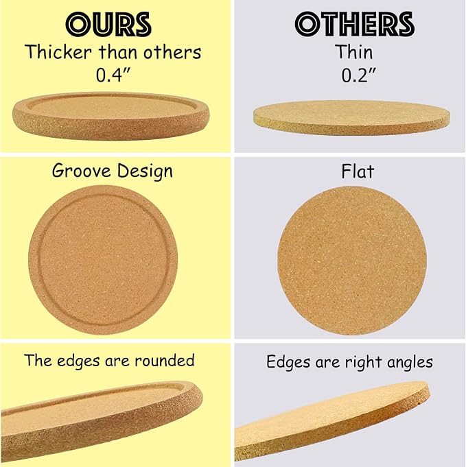 Cork Coasters for Drinks, 4 inches Cup Coasters for Wine Glass, Blank Cork - Image 5