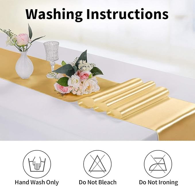 15-Pack Satin Table Runner Light Gold 12 x 108 inches Long, Table Runners - Image 3