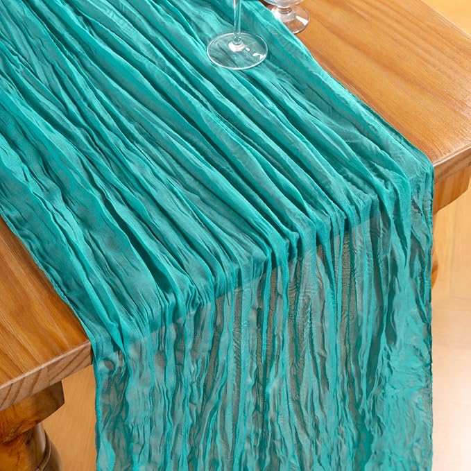 DeZerlor Teal Green Cheesecloth Table Runner 1 Pack Summer Boho Runner | - Image 2