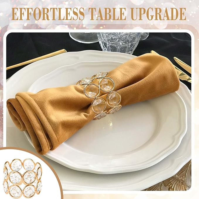 Crystal Metal Napkin Rings Set, Elegant Wedding/Party Table Decor, Shiny - Image 7