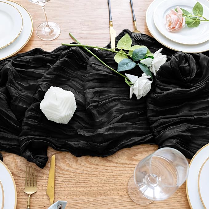 Cheesecloth Table Runner Black 10FT Boho Gauze Runner - Image 5