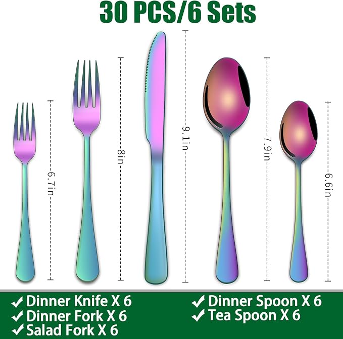 Colorful Rainbow 30 Pieces Silverware Sets Service - Image 2
