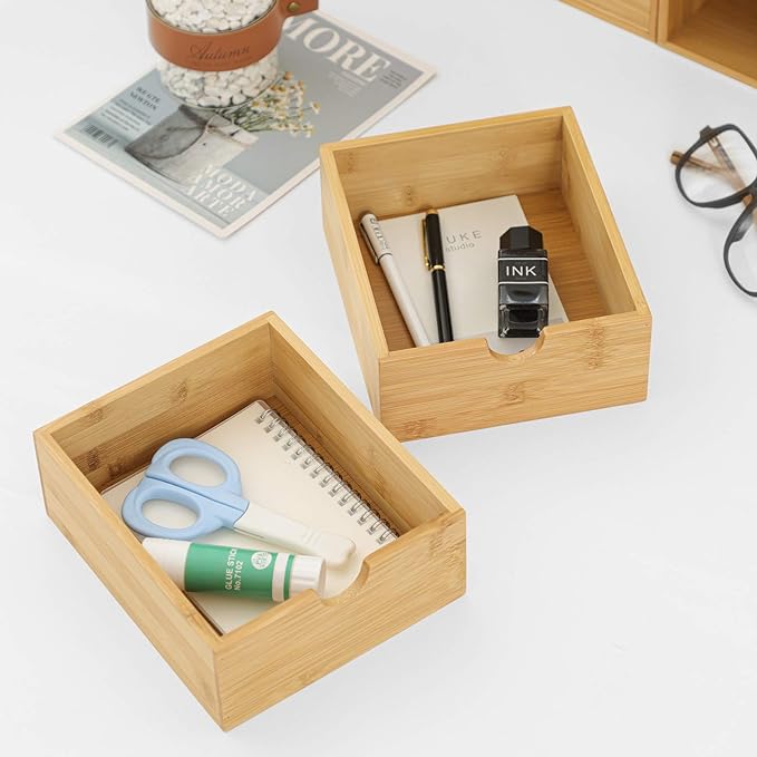Bamboo Desk Organizer with Drawers, 3-Drawer Desktop Storage Box | 3 Drawers - Image 5