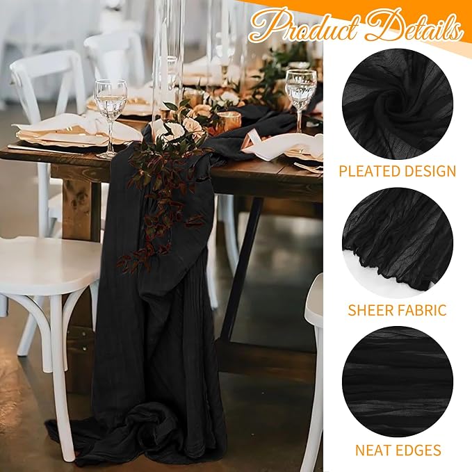 10 Pack Black Cheesecloth Table Runner 17x108 Inch Boho Gauze Cheese Cloth - Image 3