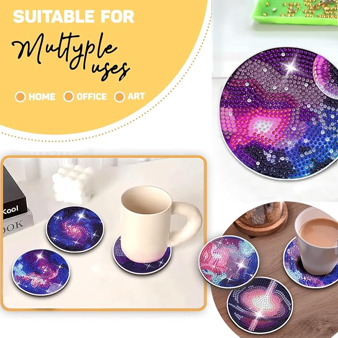 8 pcs Diamond Painting Coasters | Diamond Art Coasters | Galaxy and Nebula - Image 4