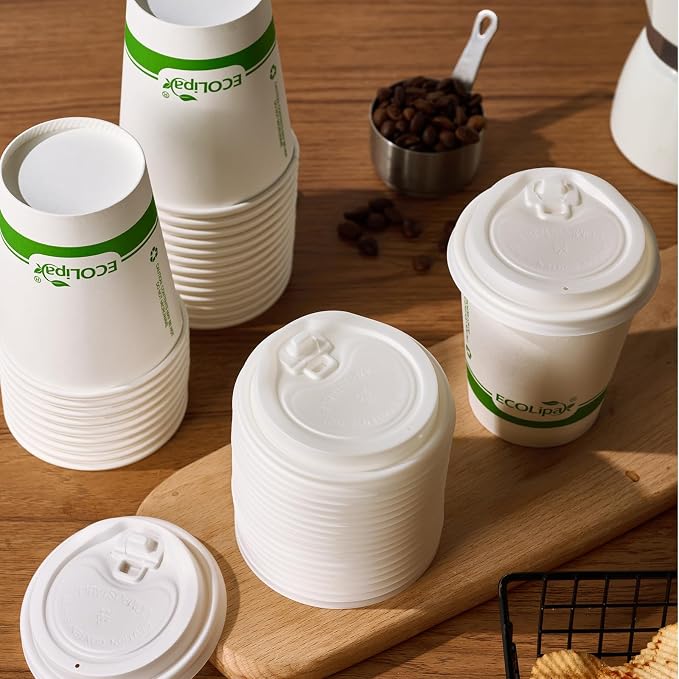 ECOLipak 200 Count 8 oz Compostable Paper Coffee Cups - Image 6
