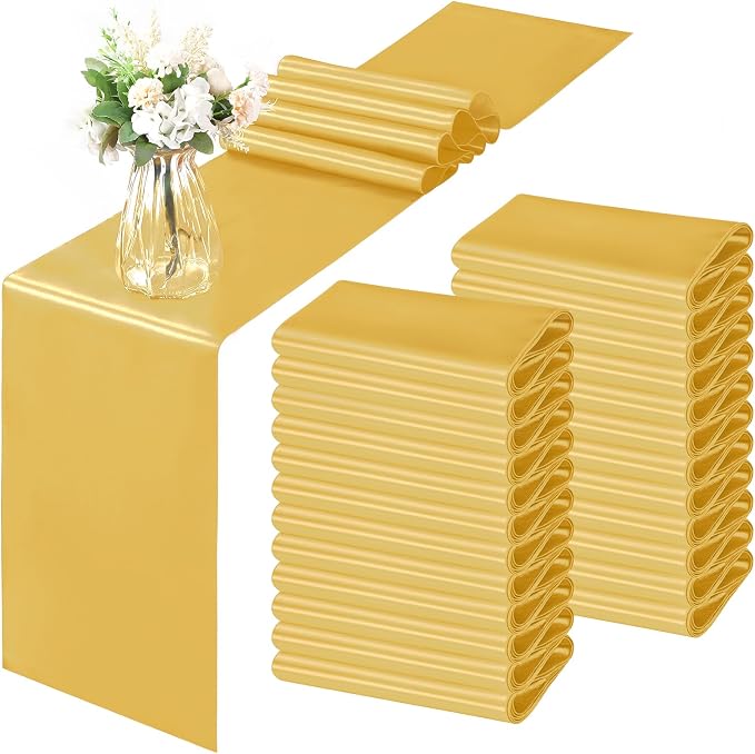 Horbaunal 12 Pack Yellow Gold Satin Table Runner 12 x 108 Inch | Smooth Table by Horbaunal