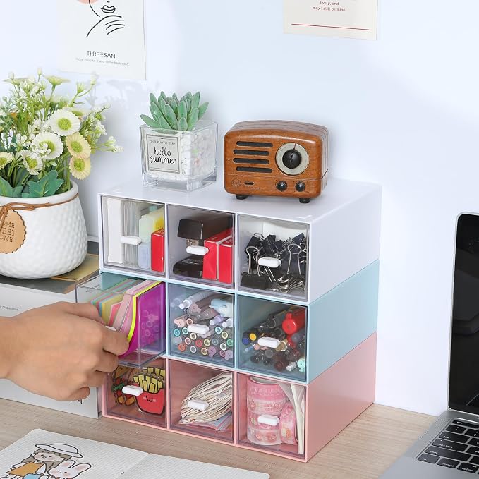 Desktop Organizer With 9 Drawers, Pencil Box, Stationary Organizer | 3 Tiers - Image 2