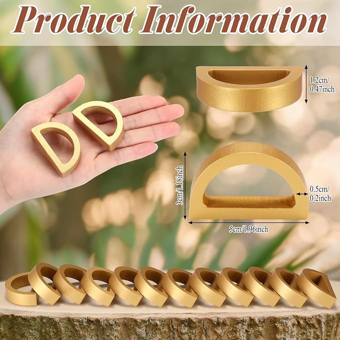 LemonRoad 12 Set Gold Napkin Rings Boho Wedding Wooden Napkin Holders Handmade - Image 2