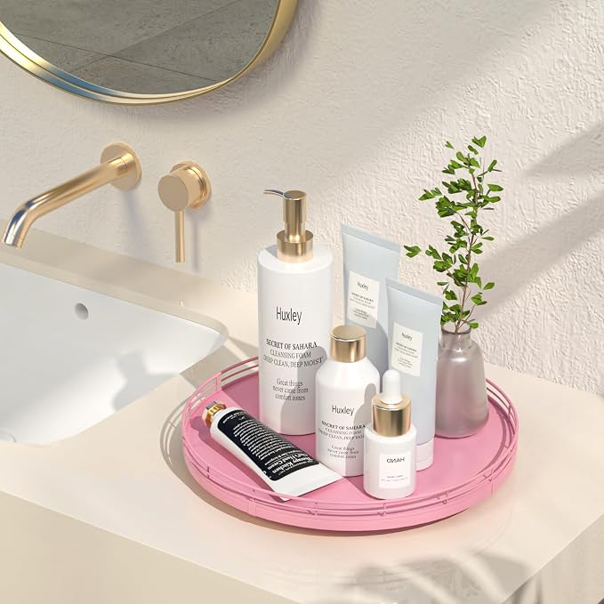 Oroyutor 12-Inch Oak Lazy Susan Vanity Tray, toiletries and decor on kitchen - Image 2