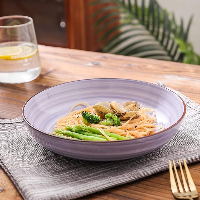 Selamica Porcelain 26 Ounce Salad Pasta Bowls, 8 inch Wide and Shallow Serving - Image 4