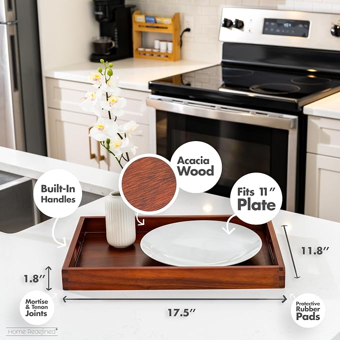Acacia Wood Serving Tray with Handles, 17.5x12 – Decorative Serving Trays - Image 3