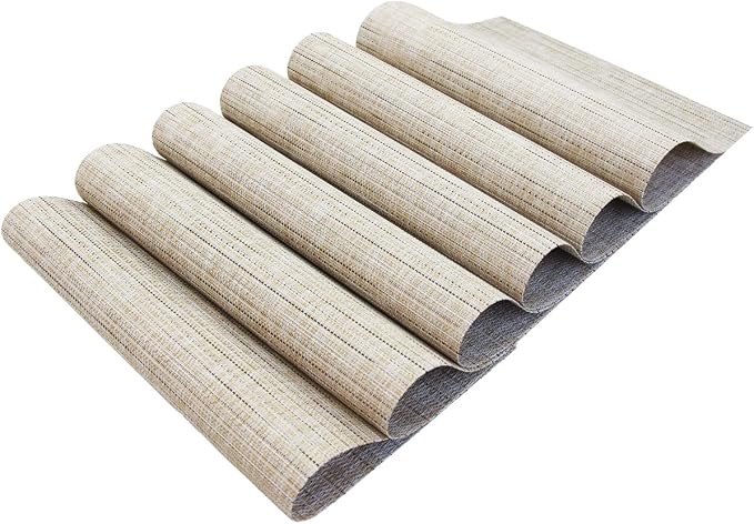 PIGCHCY Deep Beige Placemats Set of 6 Encryption Thickening Weave - Image 4