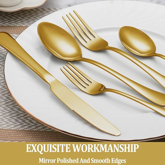20 Pcs Gold Silverware Set Service - Image 4