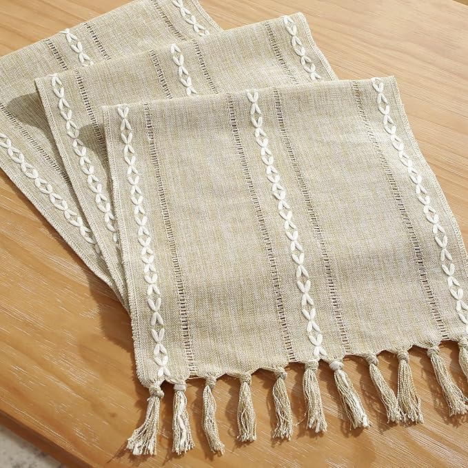 Wracra Rustic Linen Table Runner, Coffee Table Runners 60 inches Long | Raised - Image 3