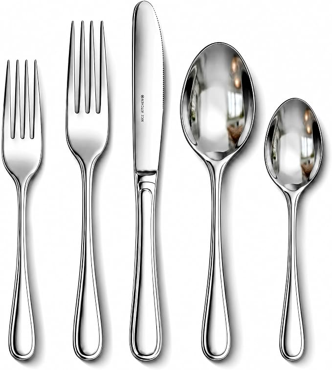 NICE KITCHEN Silverware Set for 6, 30 Piece Heavy Duty Cutlery Set | Mirror by Nice+Kitchen
