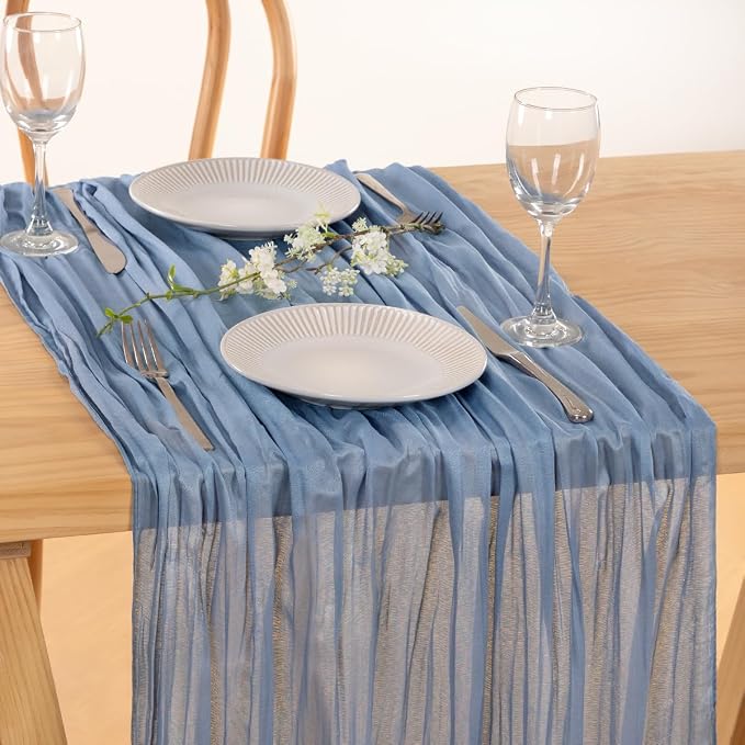 6 Pack Dusty Blue Cheesecloth Table Runner 10ft Boho Gauze Centerpiece | - Image 6