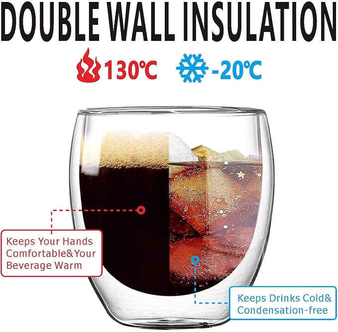 5.5oz Glass Coffee Mugs Set of 2, Double Walled Espresso Cups - Image 2