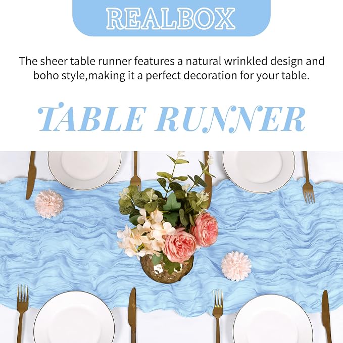 6 Pack Baby Blue Cheesecloth Table Runner 17x108 Inch Semi Sheer Boho Gauze - Image 4