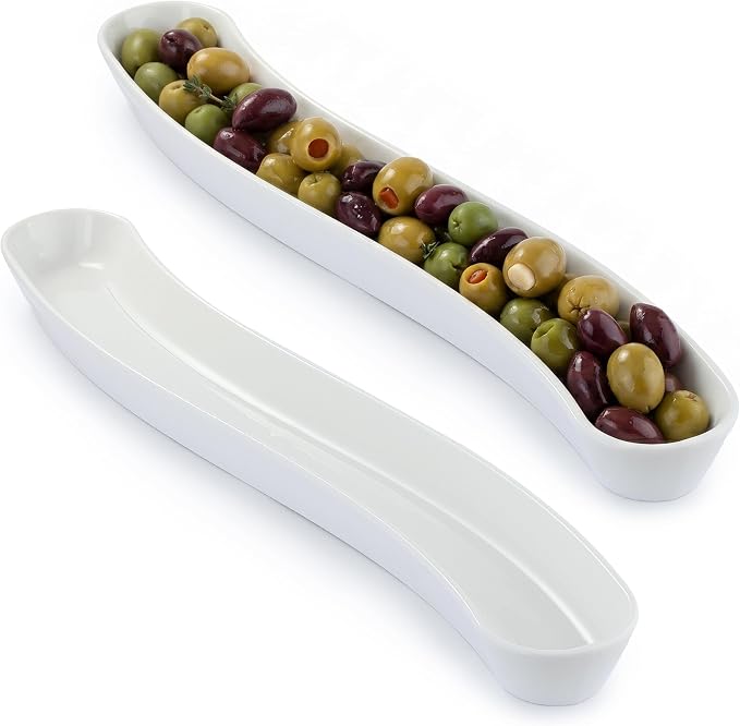 2 Pack Olive Dish, 17-Inch Ceramic Appetizer Tray by COKUMA