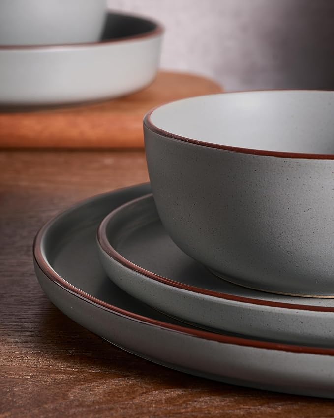 Famiware Mercury 12-Piece Stoneware Dinnerware Set, Dark Grey | Plates and Bowls - Image 4