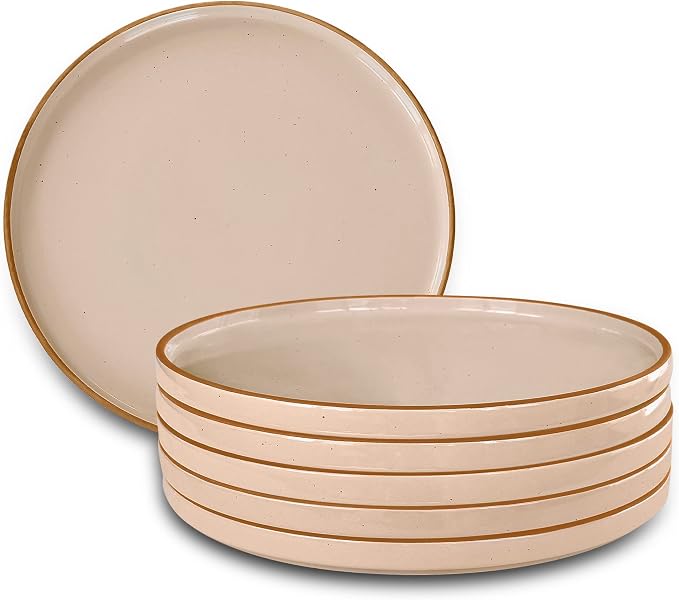 Mora Ceramic Flat Dinner Plates Set of 6, 10.5 in High Edge Dish Set by MORA