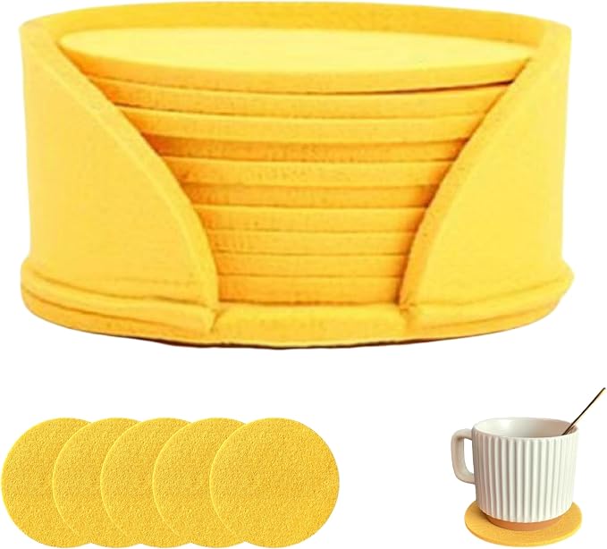 10 Pcs Felt Coasters with Holder, Coasters by CORTUNARIO
