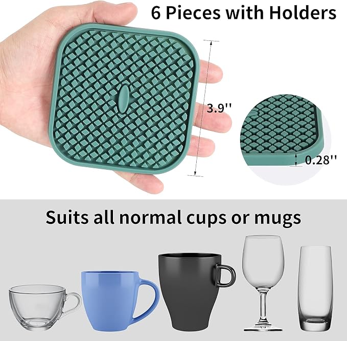 ME.FAN Silicone Coasters with Holder Square Drink Cup Mat - Image 3