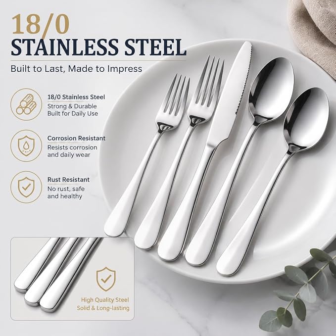 60-Piece Silverware Set with Steak Knives - Image 4