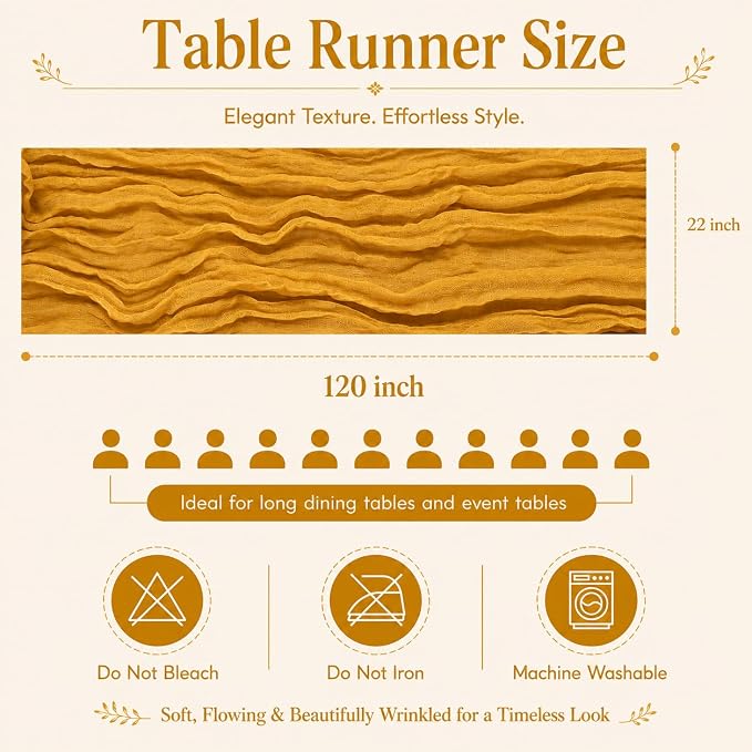 10 Pack Gold Cheesecloth Table Runner 22 x 120 Inch Boho Gauze Table Runner | - Image 3