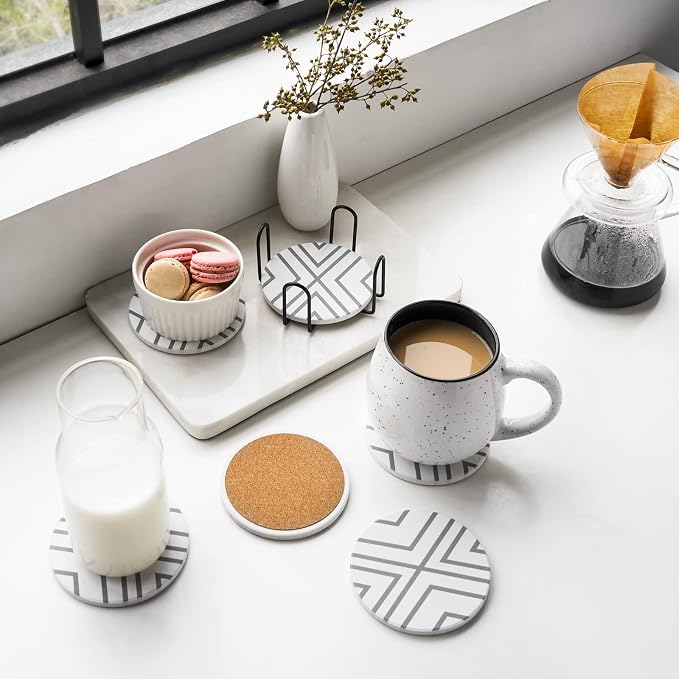 LIFVER 6 Piece Absorbent Stone Coaster Set - Image 6