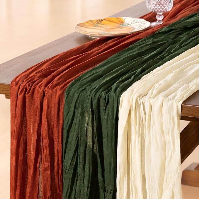 Cheesecloth Table Runner Fall Boho 3pcs Mix and Match Wedding Decor | - Image 2