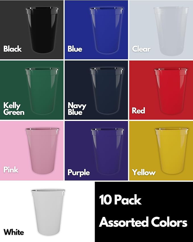 PartyPrints 100 Pack Small 10 to 12 oz Assorted Reusable Blank Plastic Cups - Image 6