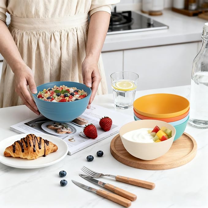 Wheat Straw Bowls, 26 OZ Cereal Bowls Set of 6, Unbreakable Salad and Soup Bowls - Image 3