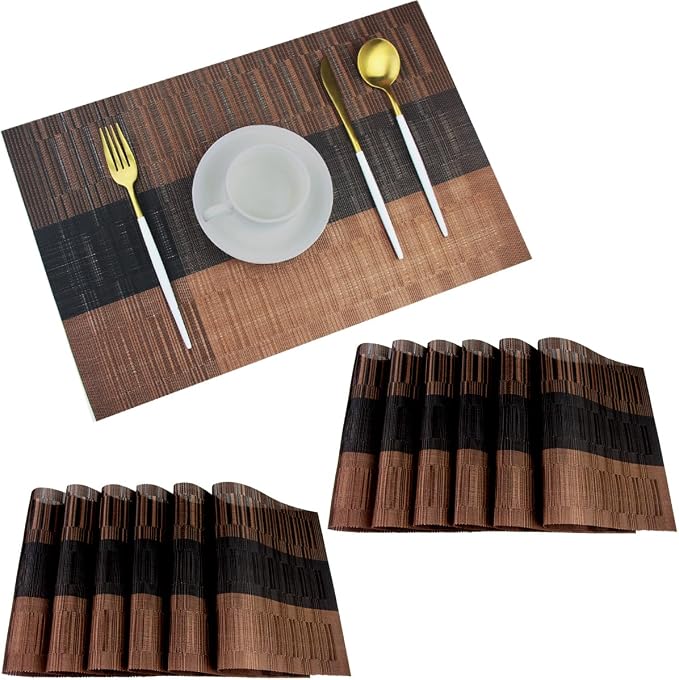 PIGCHCY Vinyl Placemats Set of 12 Washable Durable Kitchen Table Mats Easy to by PIGCHCY