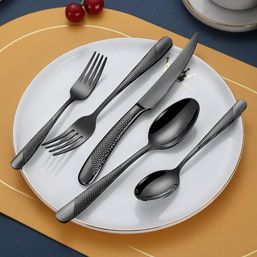 20-Piece Hammered Black Silverware Set - Image 2