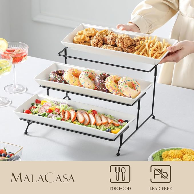 MALACASA 3 Tier Serving Trays, 14 Inch | Tiered Cupcake Stand - Image 3