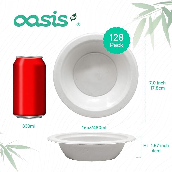 16 oz 128-Pack Compostable Paper Bowls, Disposable Salad & Soup Bowls, - Image 2