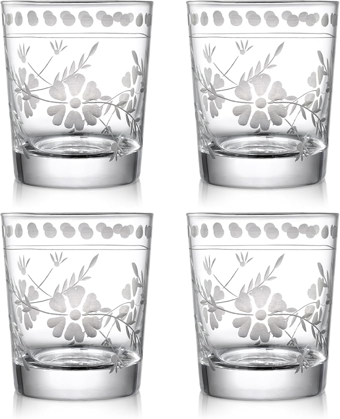 Joeyan Hand Blown Etched Drinking Glasses, Aesthetic Tumblers Glassware Set by JoeyanHousehold